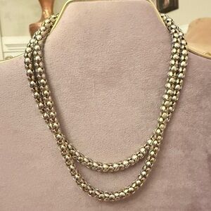 VTG MCM Silver Tone Tube Popcorn Caviar Woven Chain Double Strand Necklace 6”